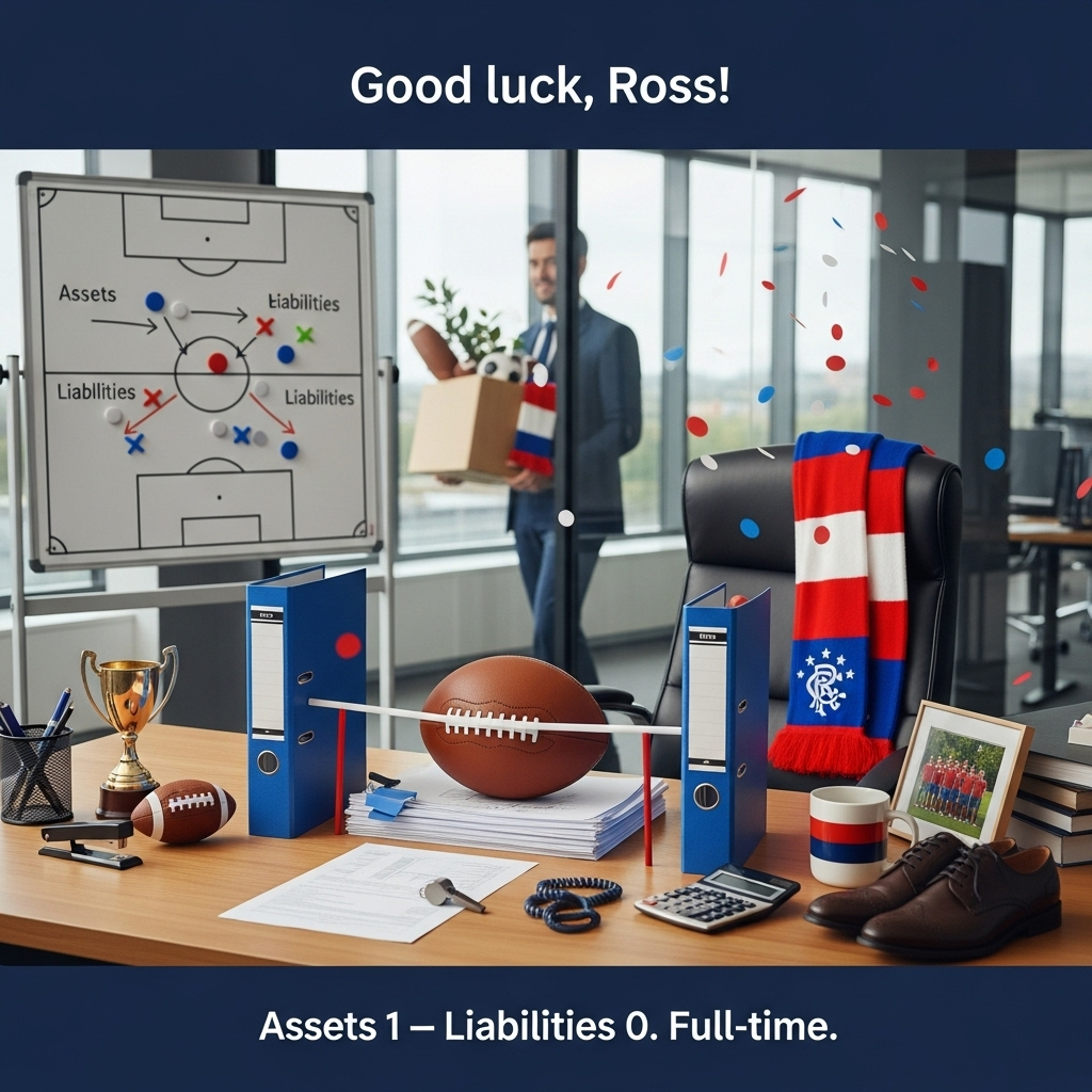 Rangers FC, Football, Red, White, Blue, Finance, Boss, Balance sheets, and Farewell Card