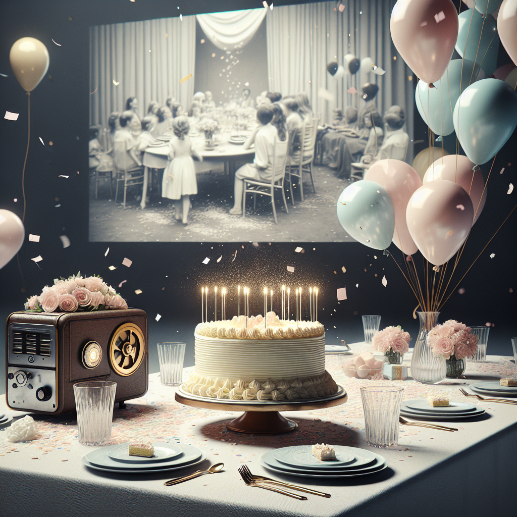 A realistic birthday scene beautifully unfolds. The central table is decorated with soft pastel-colored balloons and a tastefully elegant vanilla buttercream cake. Wisps of confetti sporadically capturing the light as they flutter around, adding a sprinkling of magic to the atmosphere. In the surrounding area, we find a vintage projector displaying black and white family films. These moving mementos inundate the room with a warm veneer of nostalgia, serving as a common thread that binds the attendees together. Note the careful balance of contemporary and vintage elements they contribute to a singular experience of familial bonding and shared history.
Generated with these themes: Films.
Made with ❤️ by AI.