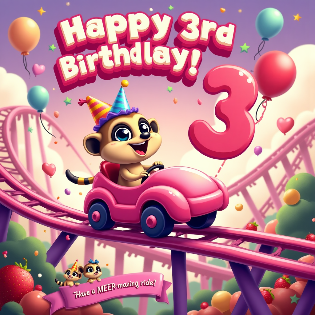 Meercat, Rollercoaster, Popsicle , Pink, Fruit, Purple, and Birthday Card