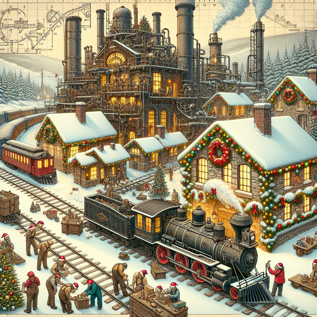 This quaint illustration captures the spirit of Christmas in an engineering triumph, featuring a snowy scene where a vintage railway winds through a festive village. At the center, a grand factory adorned with holiday wreaths emits a warm glow, while engineers in Santa hats adjust the railway signals and perform maintenance on a classic steam locomotive adorned with lights and bows.
Generated with these themes: Enginnering/Aeronatuical/Railway/factory.
Made with ❤️ by AI.