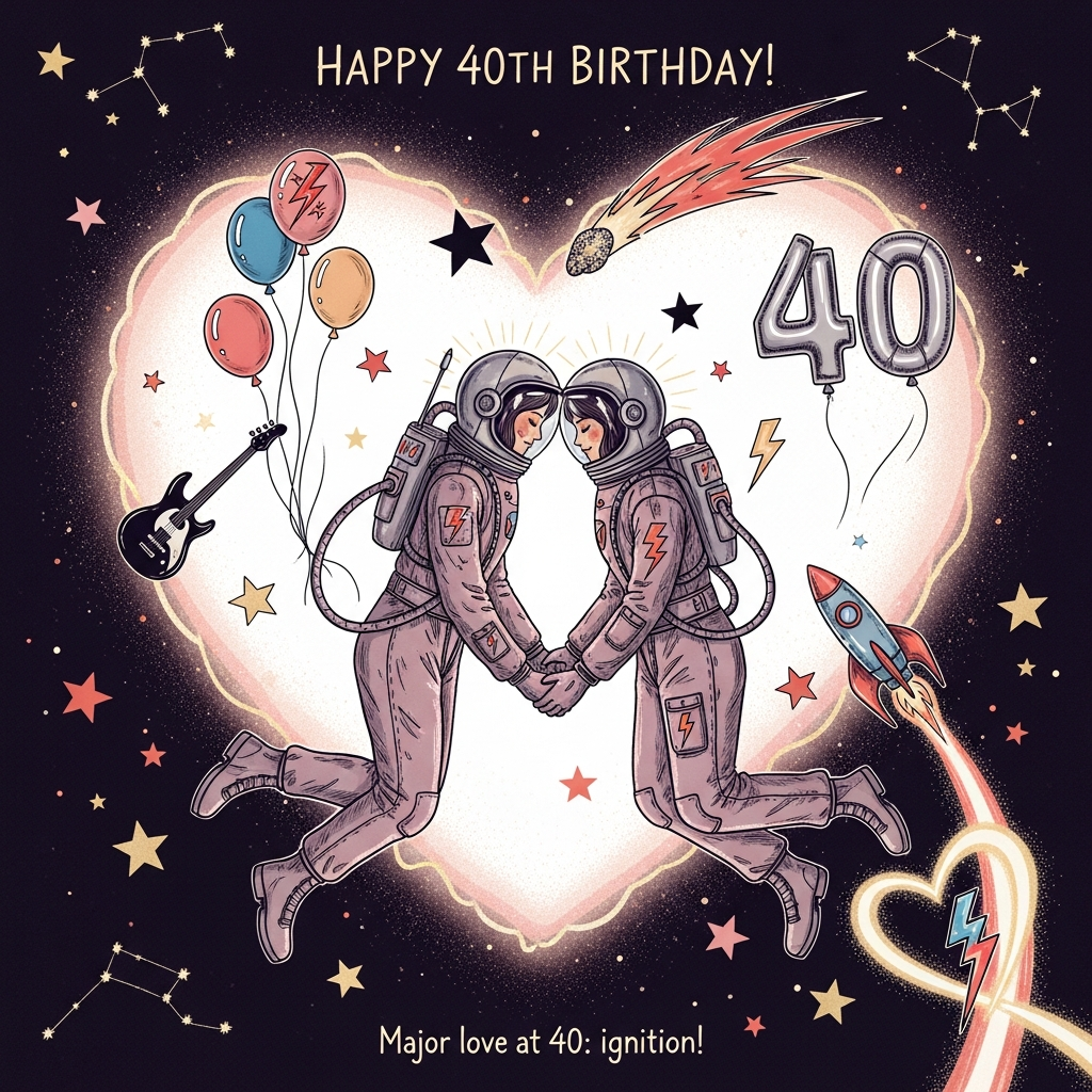 David Bowie, Space, 40th Birthday, and Birthday Card