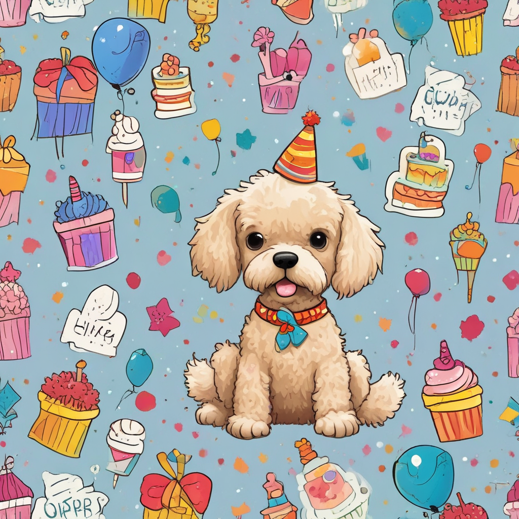 Illustration Cute, Create an enchanting illustration for a birthday theme. The central character is a fluffy Cockapoo dog patiently sitting with a series of vibrant, birthday-themed stamps gently attached to its fur. The stamps depict motifs like birthday cakes, candles, and party hats. In the background, similar stamps float in the air, creating a confetti-like effect. The setting is a soft pastel backdrop, adorned with an elegant garland of paper stamps hanging from above. This celebrates the theme of stamp collecting in a playful and festive setting.
Generated with these themes: Stamp collecting, and Cockapoo.
Made with ❤️ by AI.