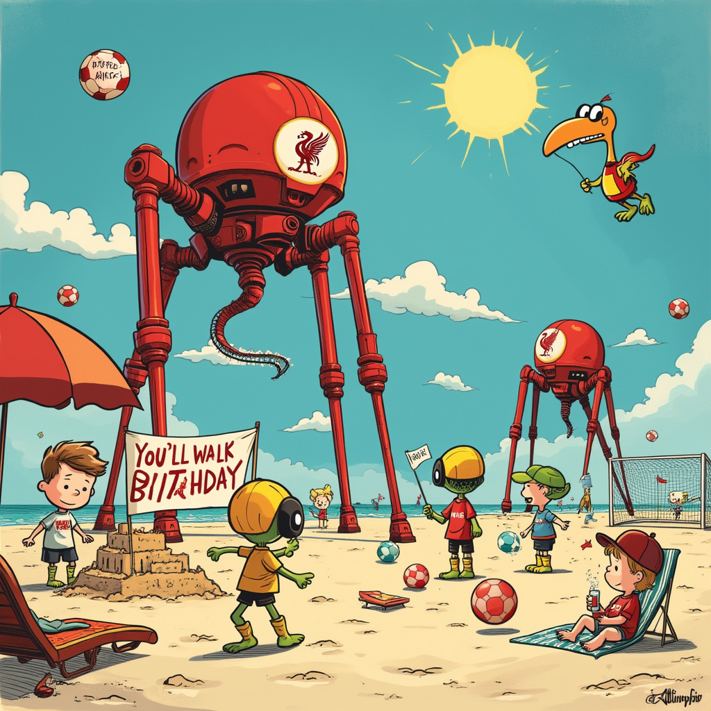 Liverpool FC, War of the worlds, and Beach Birthday Card