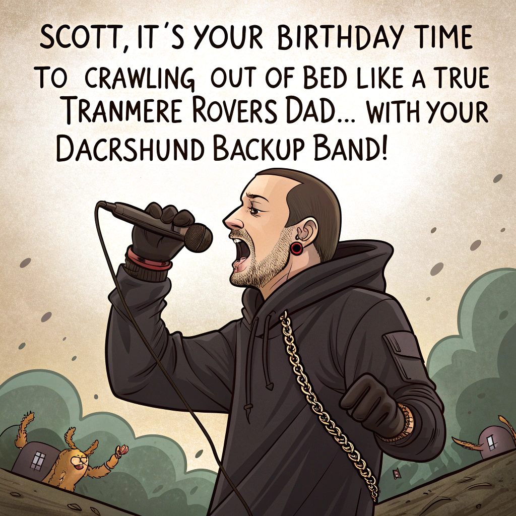 Linkin Park, Dad Jokes, Dachshund, and Tranmere Rovers Football club Birthday Card