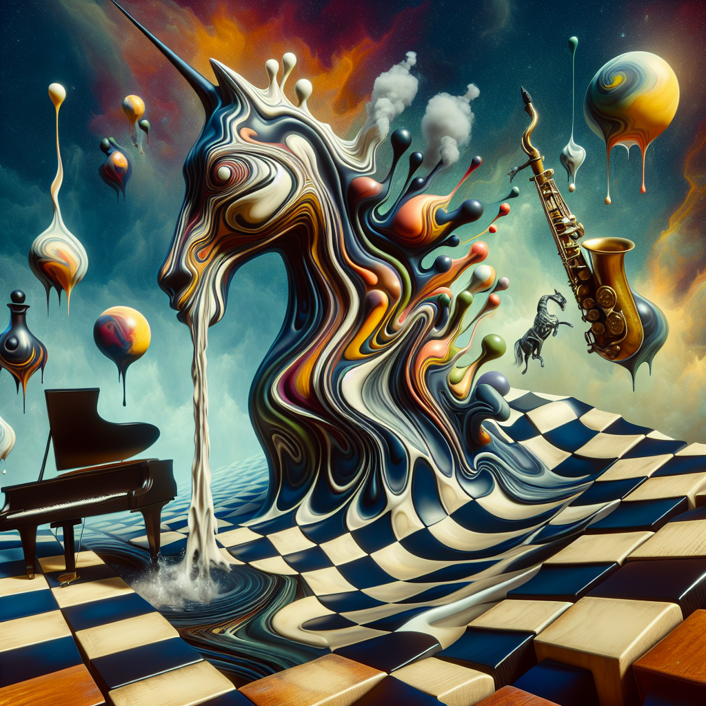 Visualize an endless fractured chessboard with its pieces taking on melting, surreal shapes reminiscent of the symbolic language seen in pre-1912 Surrealist art often incorporating melting objects. Alien-like forms with a touch of smoke escaping from the nostrils of the knight piece signify an enhanced perspective of reality. A grand piano appears on the scene, its keys morphing like a flowing river. The music mixes with the bizarreness of this strange landscape. Mysteriously suspended bottles of liqueur - one similar to Amaretto's almond sweetness, the other similar to a popular American whiskey - pour their contents into gravity-defying, contorted glasses. Bursts of color from the liqueurs form an impromptu display of party streamers, adding a festive vibe to this abstract realm.
Generated with these themes: Crazy specs, Chess, Piano, Disaronno, and Jack Daniels.
Made with ❤️ by AI.