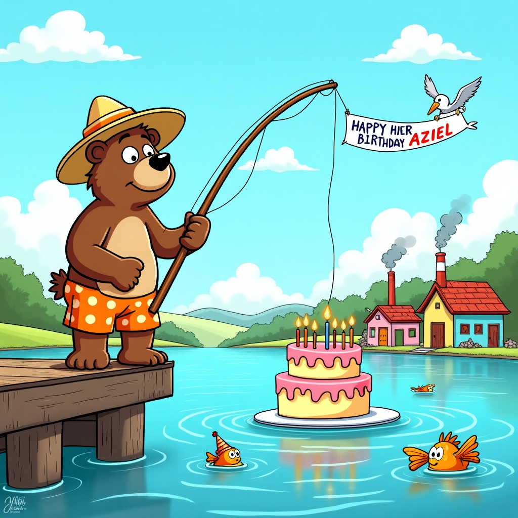 Cartoon Fishing Birthday Card