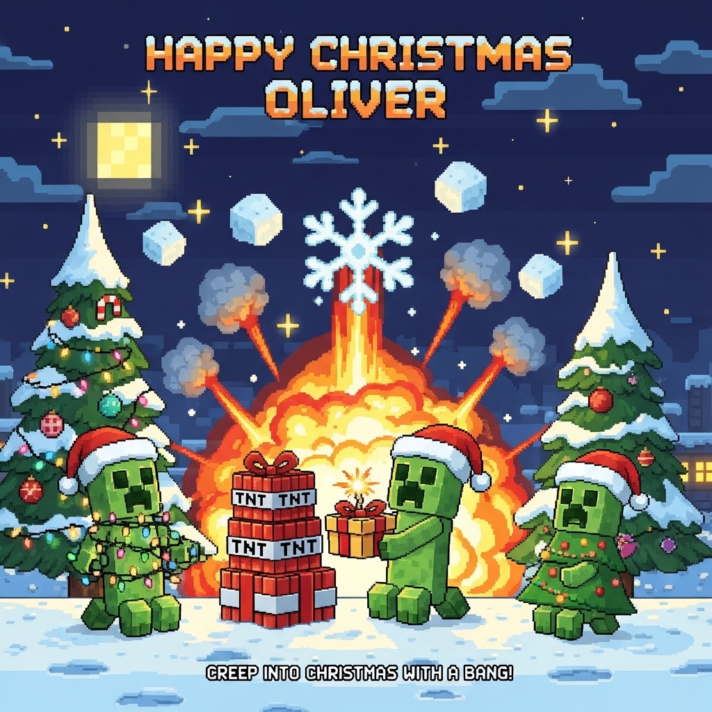 Minecraft, explosions, creepers, and Christmas Card