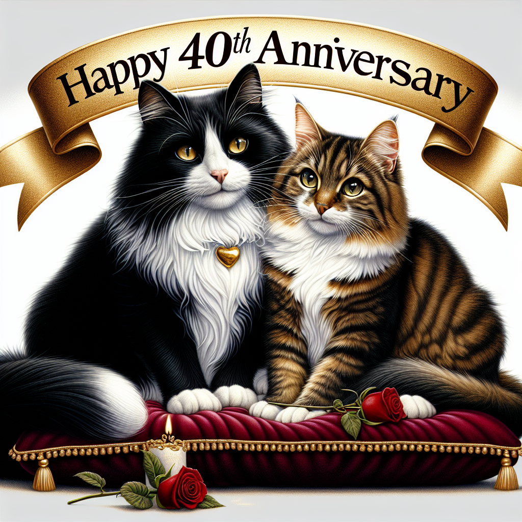40th wedding anniversary , Mum and dad, Black and white cat, and Brown tabby cat Anniversary Card