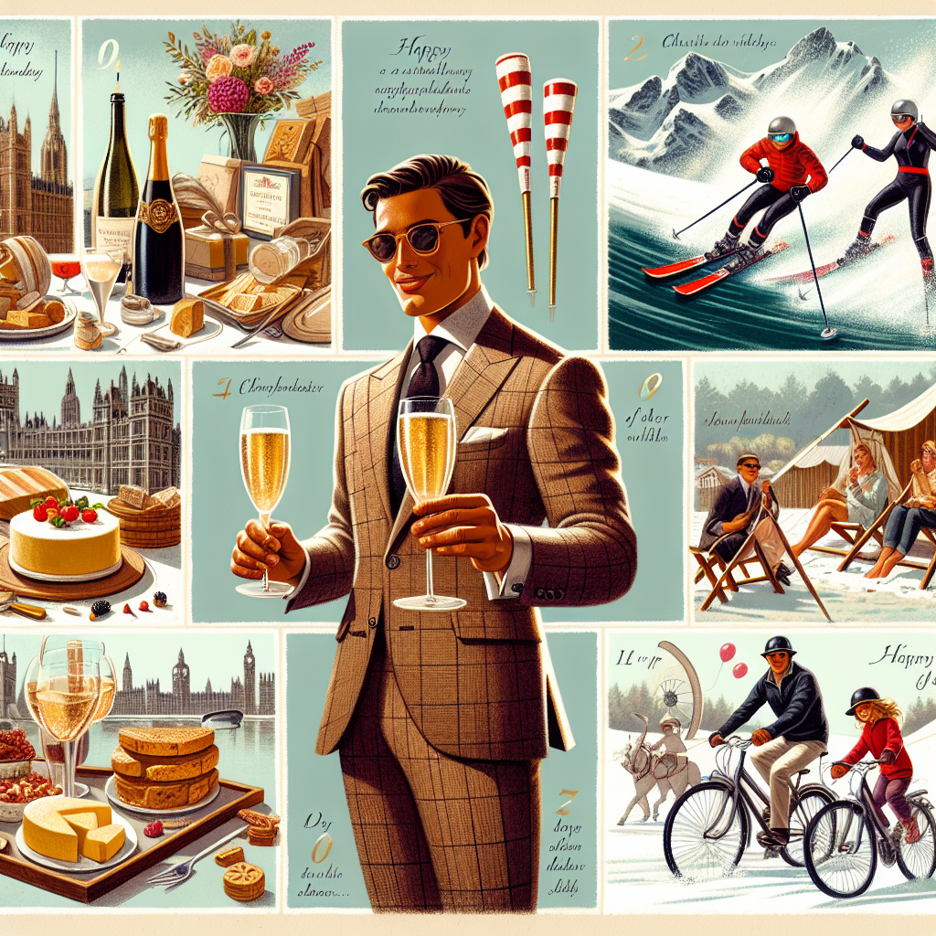 Fine wine, Skiing whilst drinking champagne, Edward Schlesinger, Travelling all over the World, Watching Henley Rowing Regatta whilst drinking champagne, Picnics, Cycling with daughter on back of bike, Watching polo whilst drinking champagne, and Eating French cheese Birthday Card