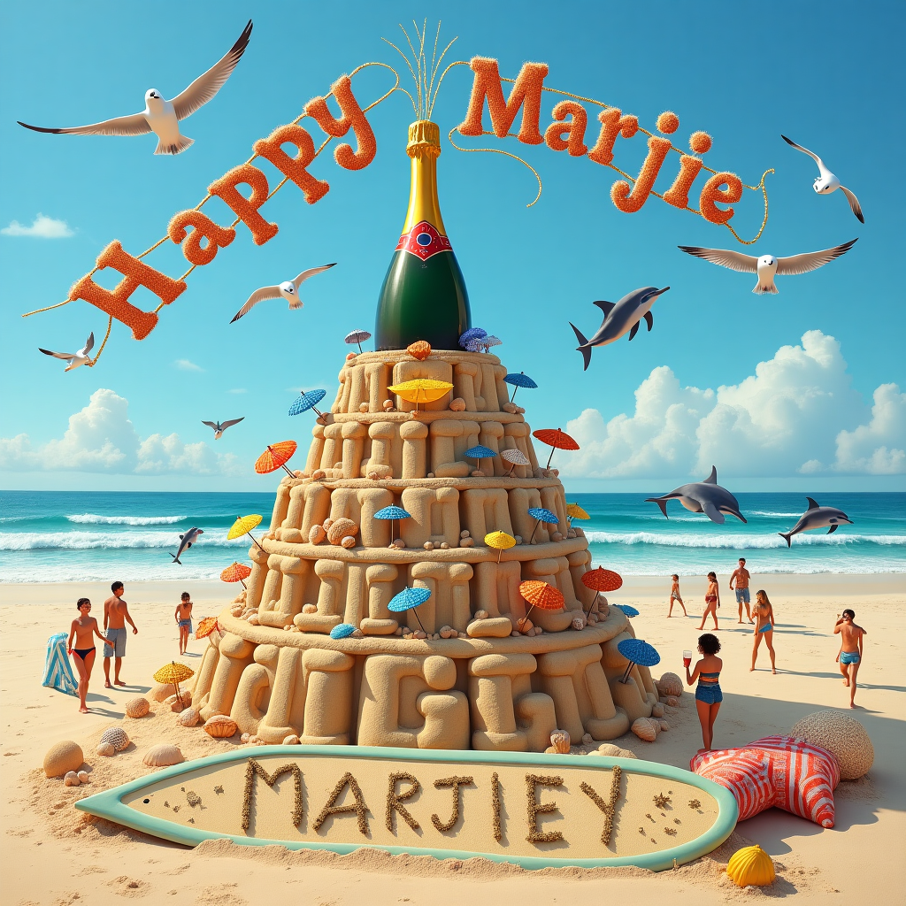 On the beach with champagne Birthday Card