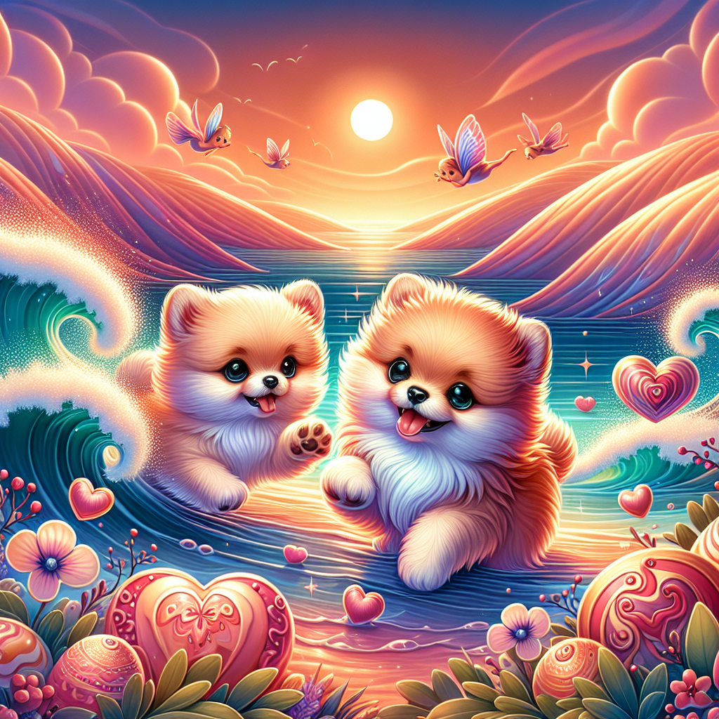 Pomeranian, Dogs, Coast, Rolling hills, Heart shaped food, and Pixies Valentines-day Card