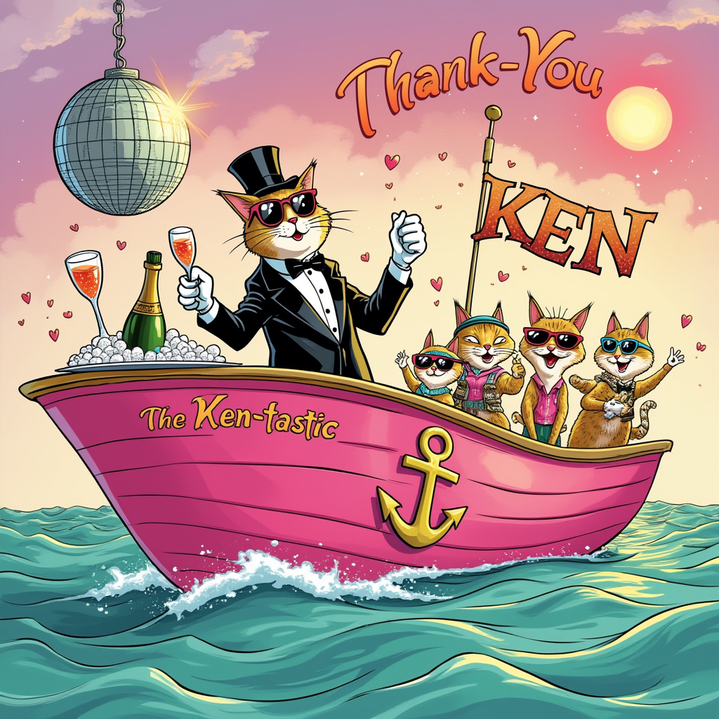 Boat, Cat, Eighty, Dance, Champagne, Pink, and Gin Thank-you Card