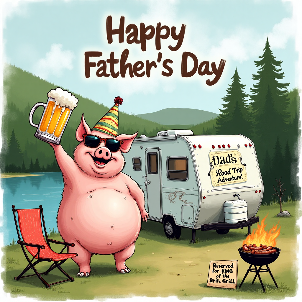Beer, pig, rv, Maine , and Fathers-day Card