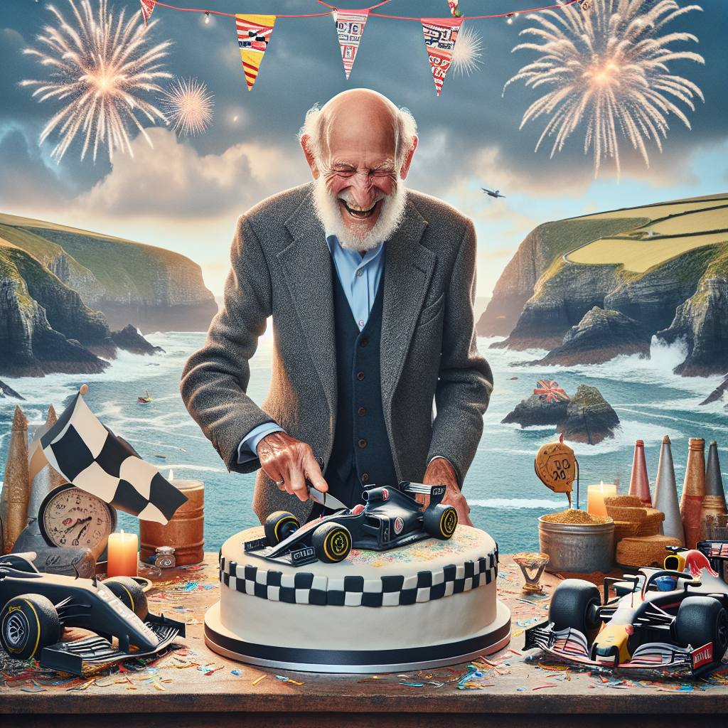 In this whimsical scene, an elderly gentleman is celebrating his birthday in classic Cornwall style, surrounded by iconic engine noises, as he cuts a cake shaped like a Formula 1 car. Laughter fills the air while the backdrop features Cornwall's rugged cliffs, and the ocean sparkles with fireworks designed like racing flags popping in the sky. This man represents a public figure, displaying a sense of charm and dignity while in the celebration.
Generated with these themes: Formula 1, Joe Biden, and Cornwall .
Made with ❤️ by AI.