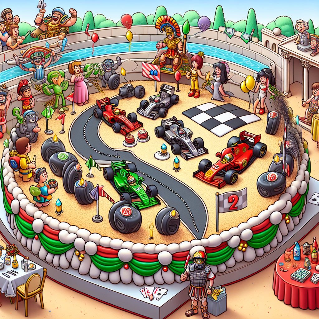 Create a quirky and delightful birthday scene with cartoon elements. At the heart of the scene is a poker table ingeniously crafted to reflect the appearance of a birthday cake, with decorative elements inspired by the suites of a deck of cards. Bright and vibrantly colored F1 race cars speed along the edges of the cake table, making for an impromptu racetrack, made even more dynamic by the tiny monochrome checkered flags that dot the icing. Situated off to one side is a downscaled version of the ancient Colosseum, serving as the unique twist of a Roman backdrop to the scene, further enhanced by cartoon-styled gladiators and guests bedecked in togas, injecting an air of historical elegance to the vibrant birthday festivities.
Generated with these themes: Poker, Formula 1, and Rome.
Made with ❤️ by AI.