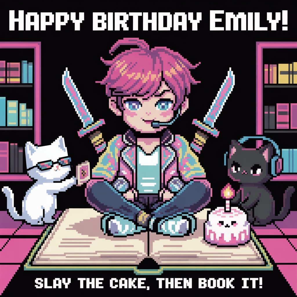 White and black cat.  k pop demon hunter, reading, and Birthday Card