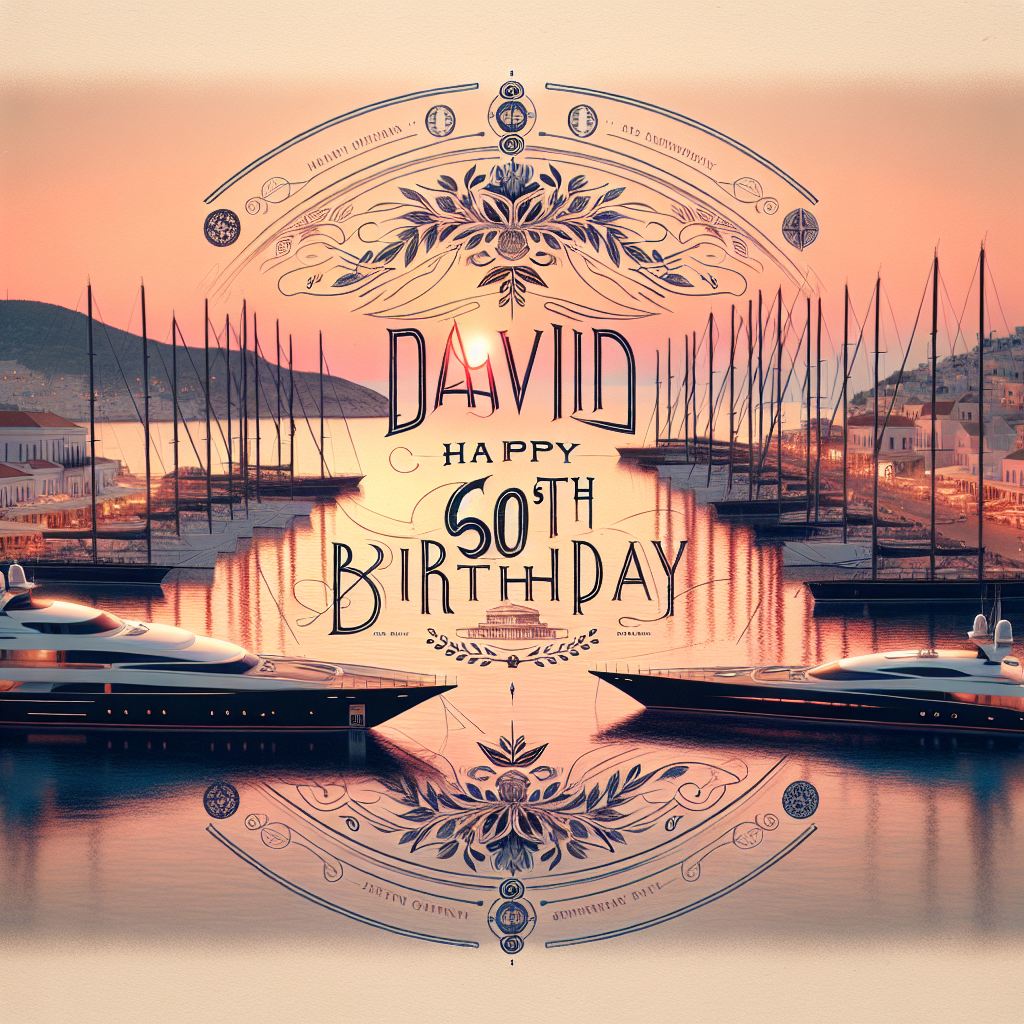 Words in English "David Happy 60th Birthday", 60th Birthday, Greek Harbour, and Racing Yachts Birthday Card
