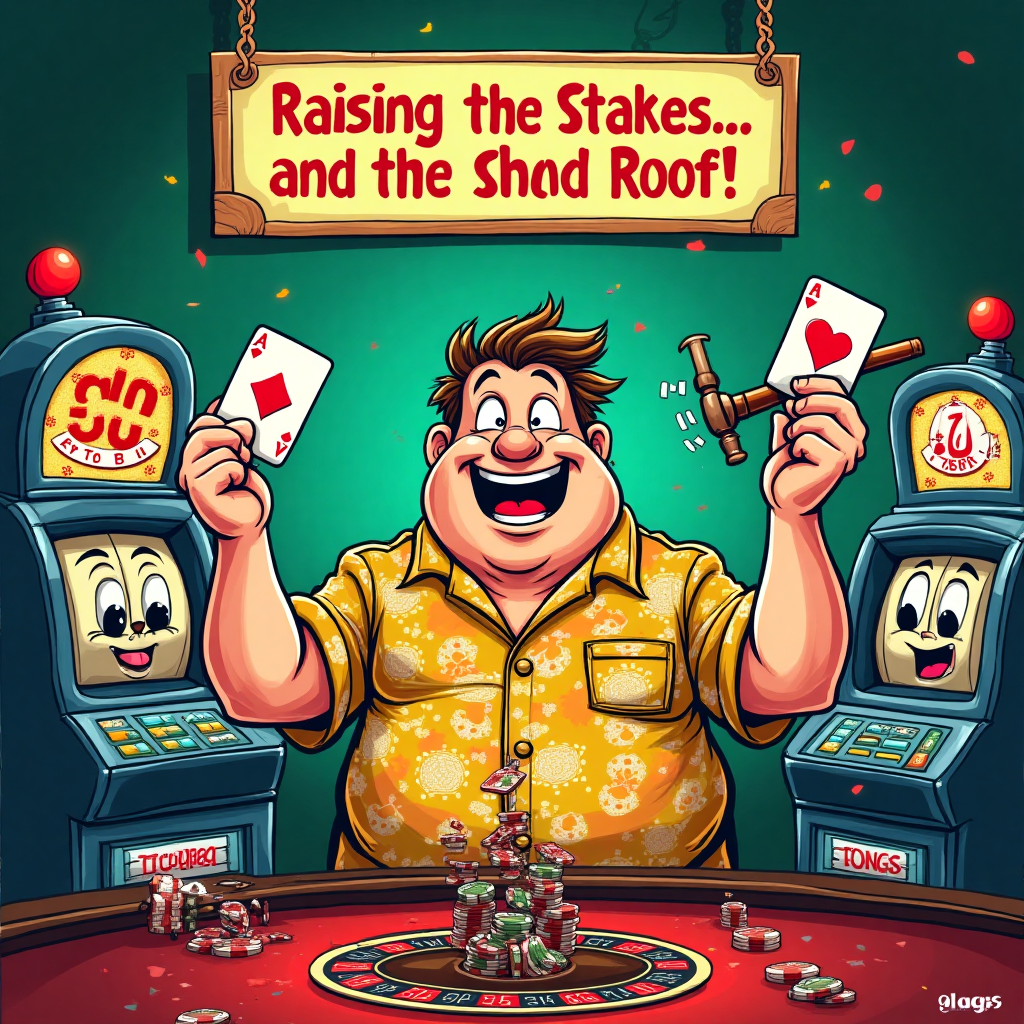 At the top of the Cartoon Style image, **Happy Father's Day!**

### Image Description

Picture a whimsical casino scene with a twist: a cartoon father with an exaggerated beer belly and a cheeky grin, wearing a vibrant Hawaiian shirt. He's juggling a deck of playing cards in one hand and a hammer in the other, as if he's about to build a card tower right there on the roulette table! 

Around him, cartoonish slot machines have faces with animated expressions – one is laughing while another looks shocked as poker chips spill out like confetti. There's a comical sign hanging above the scene, reading, "Raising the Stakes...and the Shed Roof!" 

The colors are bright and saturated, with neon greens, reds, and blues that give the scene a lively and energetic vibe. The thick outlines and exaggerated features of the characters add to the playful and humorous atmosphere, making it a perfect Father's Day card front.
Generated with these themes: Casino, alcohol,  building things, and .
Made with ❤️ by AI.