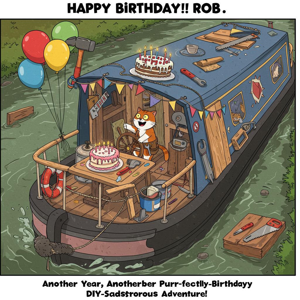 Narrow boat, cat, diy, and Birthday Card