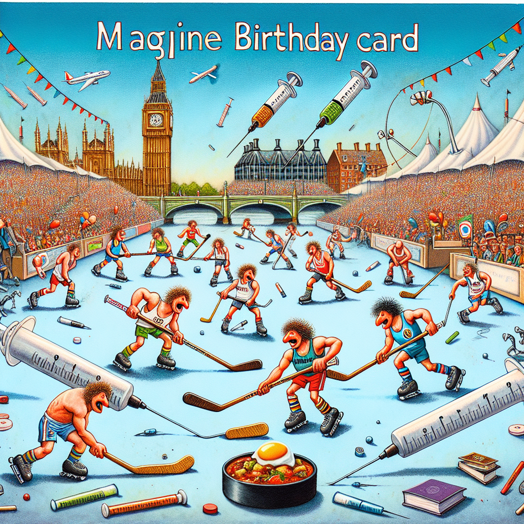 Imagine a distinctive birthday card. This whimsical illustration depicts energetic caricatures engaged in a game of hockey. The players wield unique syringe-shaped sticks, and they compete over a puck that takes the form of shakshuka. The setting is akin to a bustling music festival, brimming with attendees akin to Glastonbury. The Thames riverside, in the backdrop, is adorned with playful depictions of medical books and equipment. A grand clock tower, resembling a less detailed version of Big Ben, oversees this lively scene. All these elements, combined, encapsulate a narrative reflecting the celebrant's journey through medical school set in a vibrant city that gives off the essence of London.
Generated with these themes: Hockey, Glastonbury FEstival, Medical school, Shakshuka, and London.
Made with ❤️ by AI.