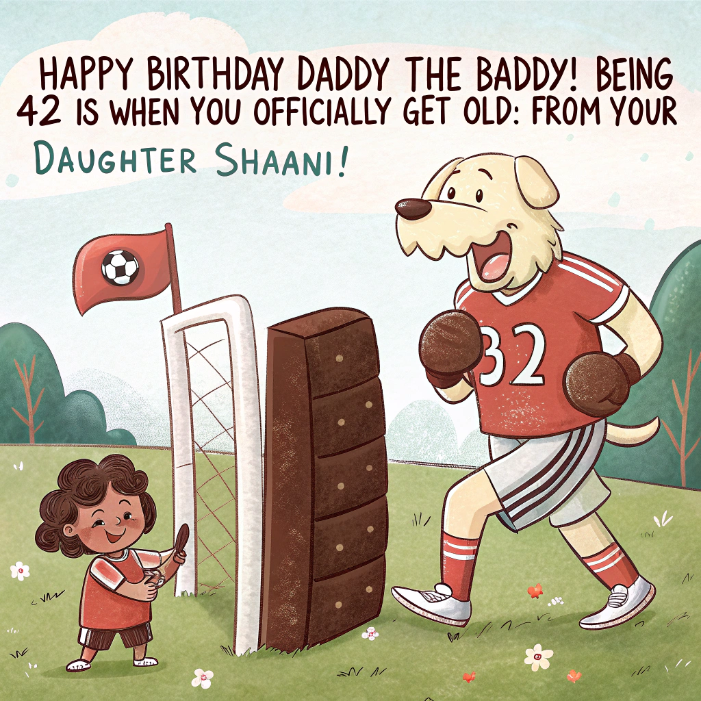 Men's Football team, Men's Boxing, CHOCOLATE, Alsatian dogs, Men's Man United team, And me (his daughter), and Birthday Card