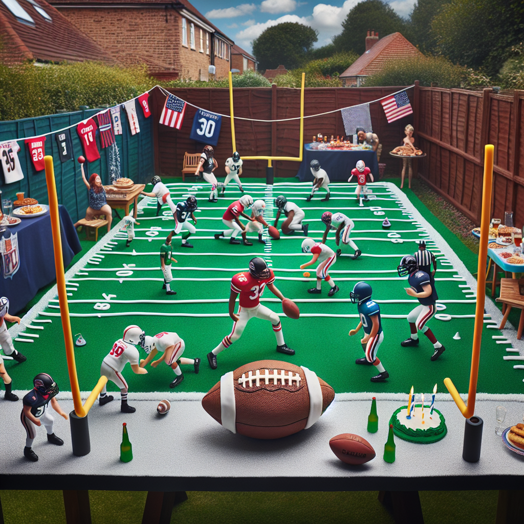 Imagine a backyard transformed into a detailed miniature-sized football field for a lively and whimsically realistic American football themed birthday party. Mini goalposts stand at each end of the yard, with marking lines drawn on the grass. Party guests of various genders and descents, wearing representing jerseys of different American football teams, are cheerfully playing with a foam football. A birthday cake in the exact shape and detail of a football, capturing the complexities of the laces, generates an air of anticipation amongst the attendees eager to taste it. Party games feature friendly rivalries in football trivia battles and hilarious 'touchdown dance-off' competitions, bringing fits of laughter across the backyard.
Generated with these themes: NFL.
Made with ❤️ by AI.