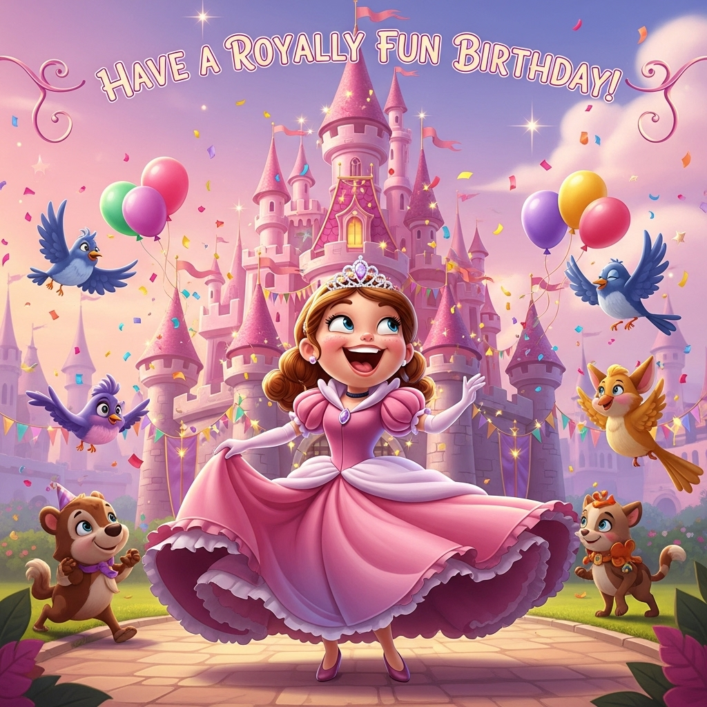 Princess, castle, pink, birthday girl, and Birthday Card