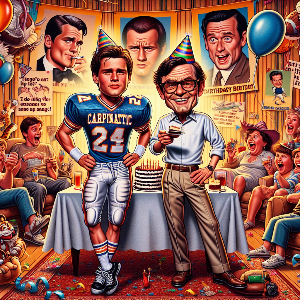 This birthday scene is a humorous cartoon tapestry with a charismatic male movie star in the center, donning a playful football jersey and holding a slice of cake. Beside him stands a cartoon character, portrayed in an exaggerated style, with a birthday hat askew. The background buzzes with cartoon guests, laughing and chatting amidst decorations that feature the football team's crest and colors, while snippets of famous movie quotes attributed to charismatic male actors adorn the walls. A balloon caricature of the cartoon character floats overhead among streamers and confetti.
Generated with these themes: Tom cruise, Arsenal, and Jethro.
Made with ❤️ by AI.