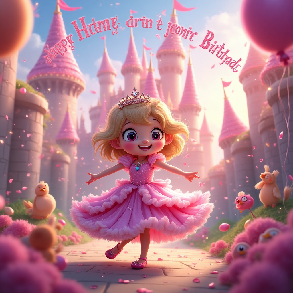 Princess, castle, pink, birthday girl, and Birthday Card