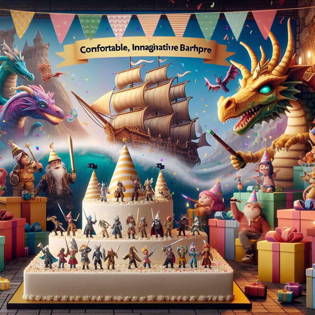 Visualize a comfortable, imaginative birthday backdrop. Dominating the foreground is a lovely cake with a design inspired by a classic pirate ship, complete with a straw hat flag on top. Characters reminiscent of fantasy board game warriors, each wearing a party hat, are playfully battling on the cake layers using confetti cannons. In the backdrop, a collection of mythical creatures like colorful dragon, playful gnomes and enchanting mermaids are playfully hidden behind a heap of extravagantly wrapped gifts, their eyes shimmering with mischievous enjoyment and mystic allure.
Generated with these themes: One Piece, Warhammer, and Fantastic beasts.
Made with ❤️ by AI.