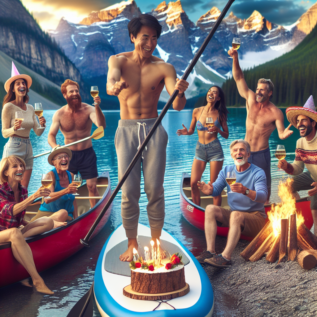 Picture a vibrant scene of a birthday celebration involving paddle-boarding. The main person, an Asian male, skillfully navigates a breathtaking mountain lake while his Caucasian family fervently cheers him on from canoes. Enjoy the sight of towering, snow-capped peaks that decorate the background. Hear the laughter that escalates when a Hispanic female in one of the canoes takes an inevitable plunge into the lake, leading to lots of friendly banter and amusing anecdotes. As the sun sets, view them all gathered around a campfire by the lakeshore, a Middle Eastern gentleman and a South Asian lady sharing tales over glasses of high-quality wine and frosty beers, reveling in the wilderness and familial delight.
Generated with these themes: Paddle boarding, Mountains, Alcohol, Family, and Outdoors.
Made with ❤️ by AI.