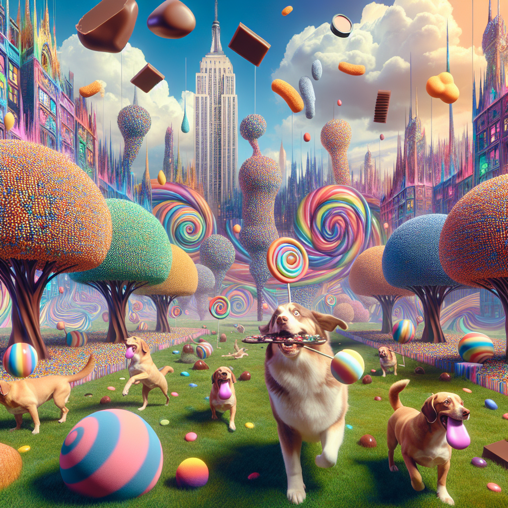 Imagine a second variation of a vibrant, dreamlike urban park located in the heart of an exaggerated representation of a popular metropolis, reminiscent of New York City. This park features surreal chocolate trees adorned with a variety of makeup items serving as decorations, setting the tone for a whimsical birthday celebration. Playfully engaging in the festivities, there are several dogs with oversized heads, frolicking through the candy-looking grass. These dogs joyously fetch makeup sponges thrown to them, their actions paralleling that of a normal dog fetching a tennis ball. Backdropping this scene, the familiar skyline of the city glimmers like a mirage, adding a layer of fantastical allure to this extraordinary birthday extravaganza.
Generated with these themes: Chocolate , Makeup , New York , and Dogs .
Made with ❤️ by AI.