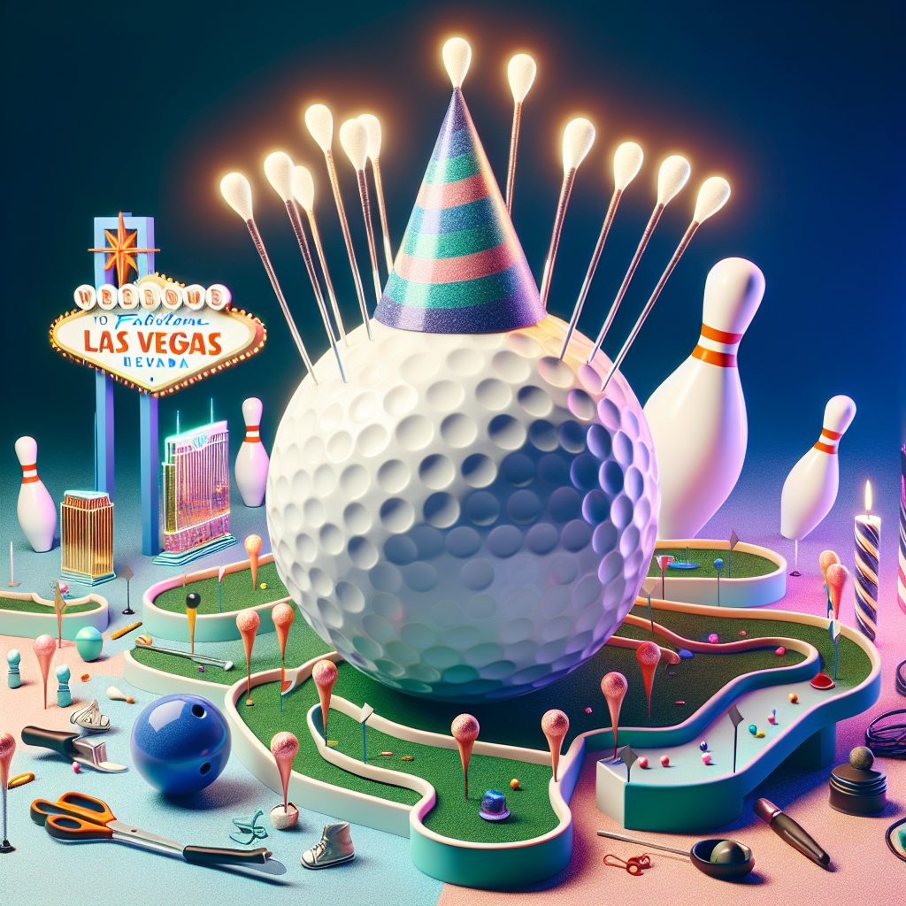 Create a delightfully amusing birthday party scene, featuring an exaggeratedly large golf ball dressed in a spirited party cap. This golf ball is placed on an eccentric mini-golf course that meanders around a bright, miniaturized version of Las Vegas, illuminated by neon. Drawings of bowling pins serve the dual purpose of quirky candles, balancing on top of a fabulously huge cake. Various tools can be seen strewn about the scene, suggesting a whimsical adventure of a handyman at work, attending to the odd little tasks scattered at this abstract and joyful celebration.
Generated with these themes: Golf, Bowling, Handyman, and Vegas.
Made with ❤️ by AI.