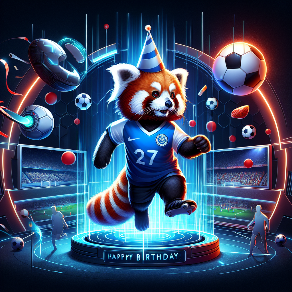 Red panda playing soccer, Napoli FC, and PS5 Birthday Card