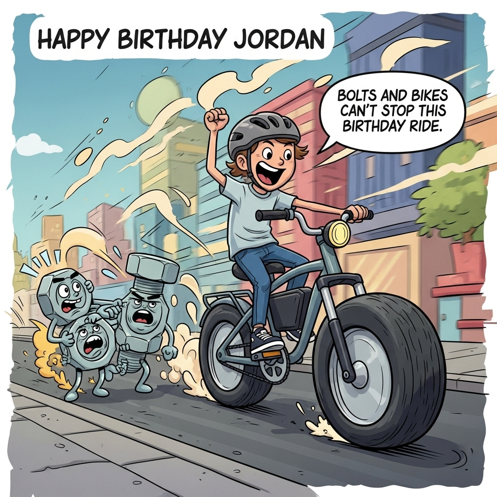 Judo, nuts and bolts, kids, electric bike, and Birthday Card