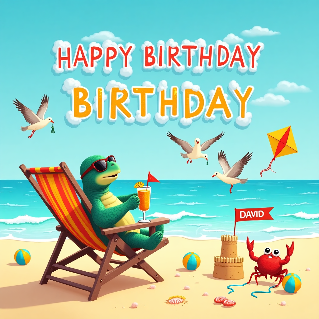 Relaxing in a deckchair looking over the ocean Birthday Card