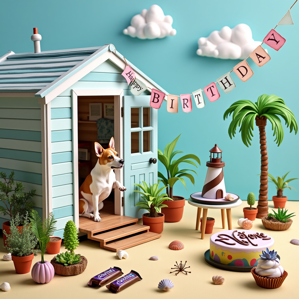 Jack russell dog, Seaside, Indoor plants, and Cadburys chocolate Birthday Card