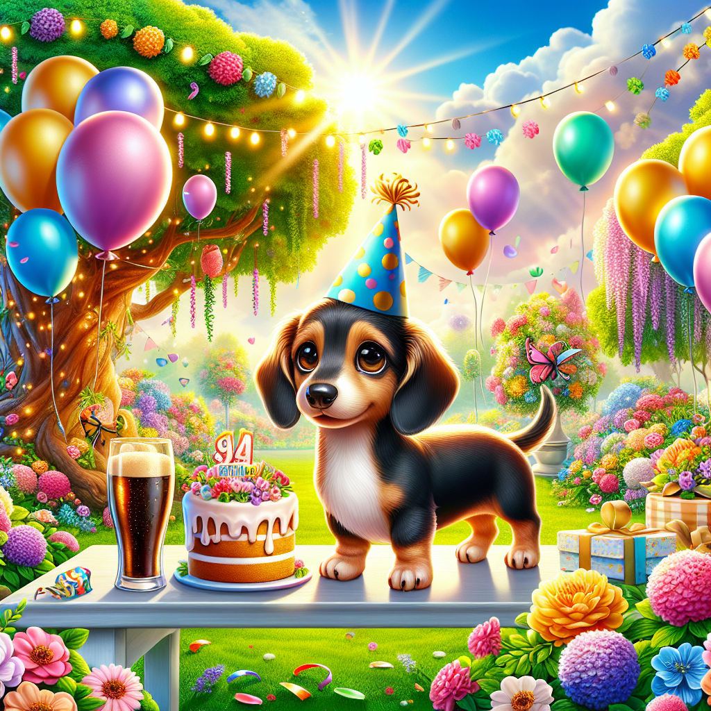 A cheerful scene unfolds with a cute cartoon dachshund wearing a party hat. It stands amidst a vibrant garden teeming with beautifully blooming flowers of varying hues. The sun is beaming in the clear sky, filling the scene with an enchanting brightness. Scattered around are balloons in bright colors and streamers playfully swaying in the wind, adding to the celebratory ambiance of the space. Nestled under a stately tree adorned with twinkling fairy lights in the background is a quaint table. On the table, there lies a scrumptious birthday cake. Nearby are glistening glasses filled with a dark, frothy beverage resembling Guinness, ready to enhance the merriment of the joyous occasion.
Generated with these themes: Dachshund , Garden, and Guinness .
Made with ❤️ by AI.