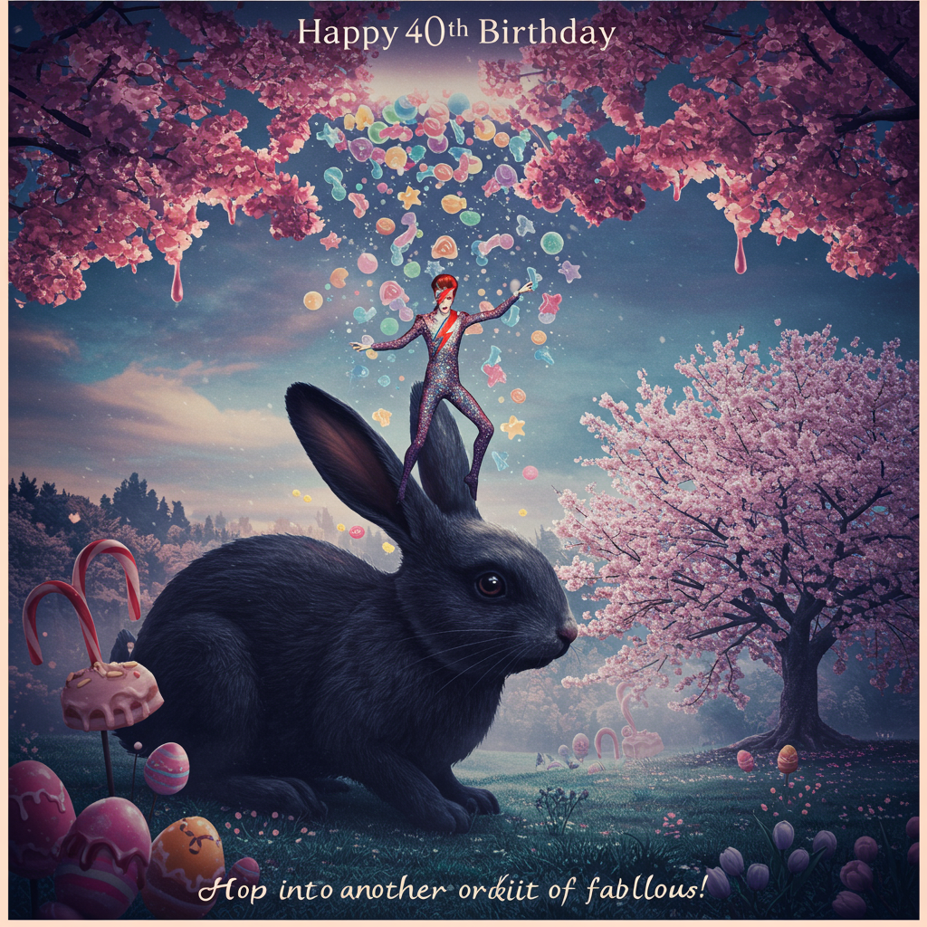 David Bowie, Rabbit, Cherry tree, 40th birthday , Sweeties, Gothic, and Birthday Card
