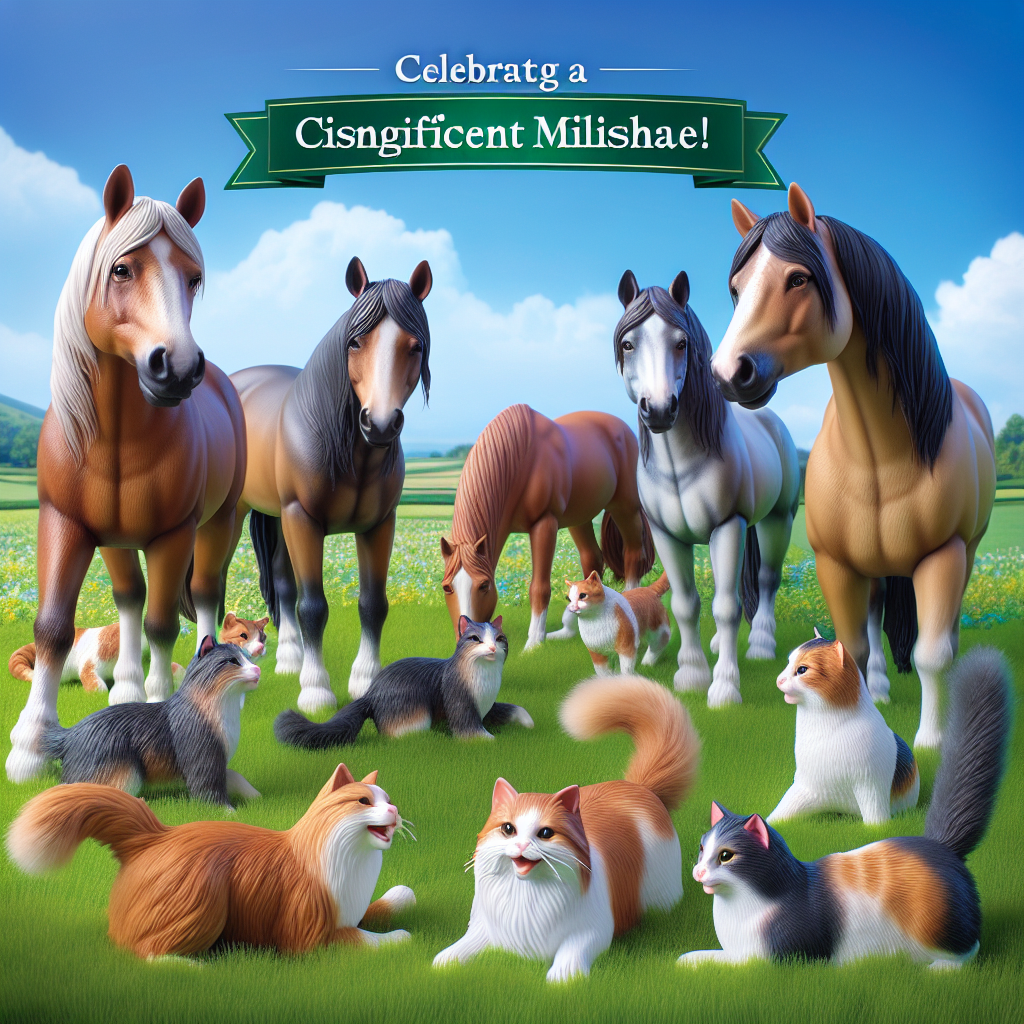 Celebrate a significant milestone with a heartwarming scene featuring lifelike horses and playful cats under a clear blue sky. The horses, in varying colors of brown, grey, and white, are seen grazing calmly in the vibrant, green fields. The cats, with coats of multiple hues including orange tabby, black, and white, are seen frolicking with the horses, playing gleefully among them. Their dynamic interactions showcase a charming and heartwarming picture of co-existence. This celebration scene not only holds the beauty of the moment but also radiates warmth and joy to commemorate the accomplishment.
Generated with these themes: Horses, Cats, and Blue.
Made with ❤️ by AI.