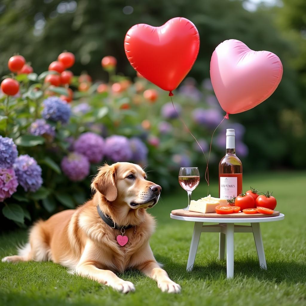 Golden retreiver, Garden, Wine, Tomatoes, Hydrangeas, and Heart shapes Thank-you Card