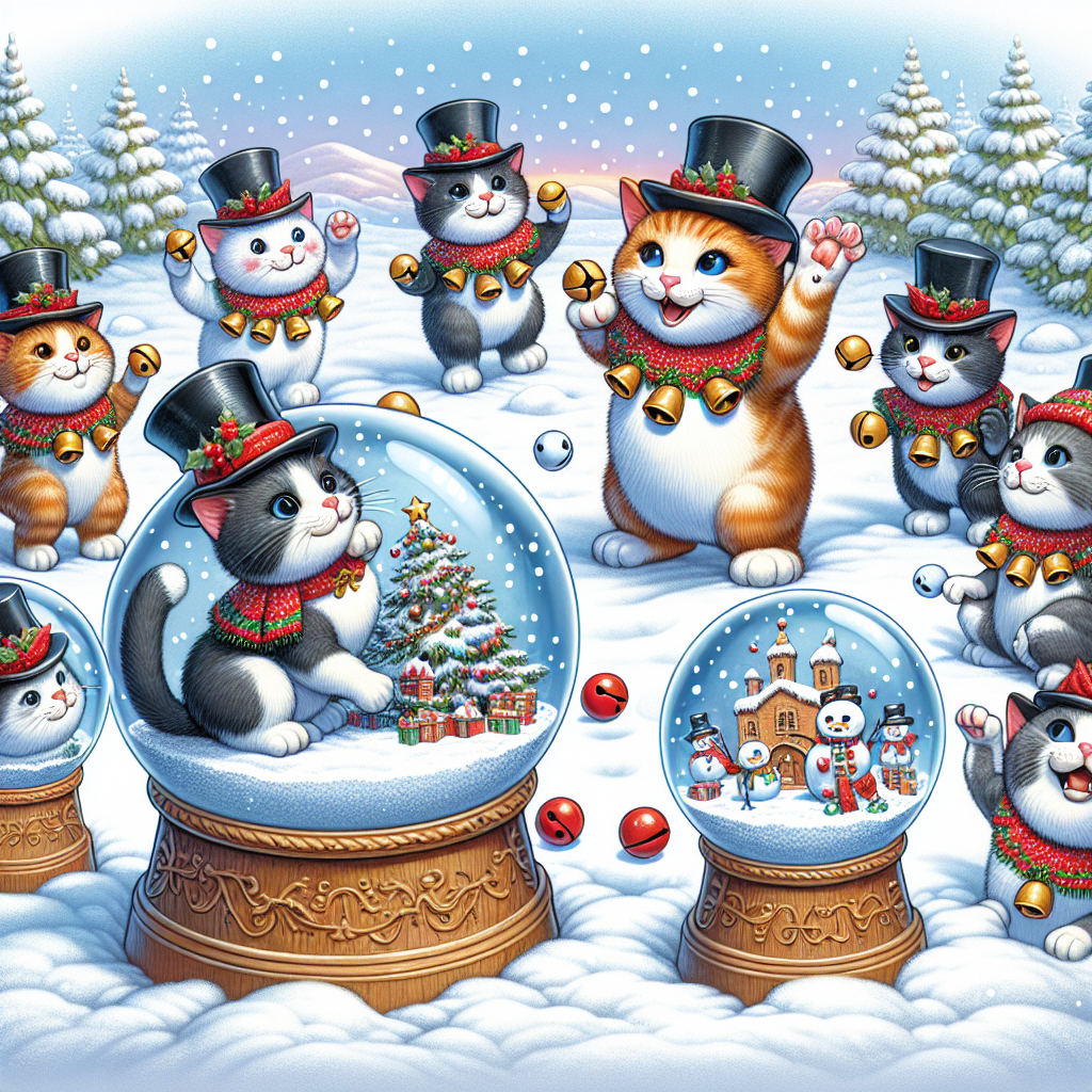 An amusing Christmas-themed cartoon depiction shows cats mischievously pawing at snow globes. Inside the globes are miniature festive scenes. The cats, wearing jingle bell collars, create a humorous commotion in a snowy setting, complete with a snowman wearing a top hat.
Generated with these themes: Cats doing cat things with snow globes .
Made with ❤️ by AI.