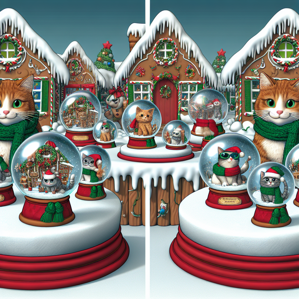 A charming scene unfolds in a cartoon where cats, clad in green and red scarves, playfully interact with an array of snow globes. Each globe cradles a different Christmas ornament or character. The background features a gingerbread house with a feline twist, adding to the festive humor.
Generated with these themes: Cats doing cat things with snow globes .
Made with ❤️ by AI.