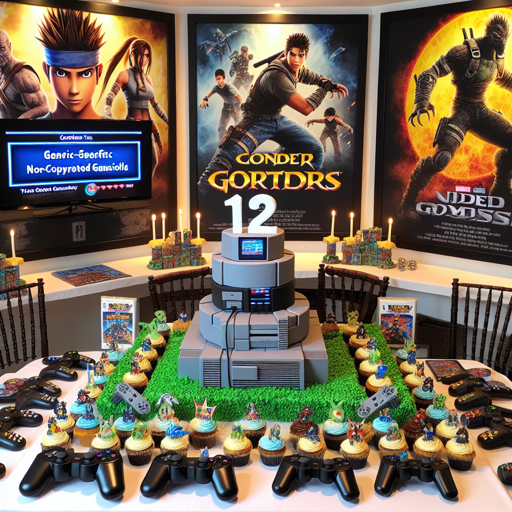 Create a thrilling birthday scene for a 12-year-old boy who is passionate about video games. The room is adorned with action-filled posters of generic, non-copyrighted video game characters. The tables showcase centerpieces made up of miniature versions of non-specific game controllers and consoles, with a multiplayer gaming station set up and ready for action. The birthday cake is shaped like an impressive non-branded gaming console, surrounded by delectable cupcakes designed like edible compact discs, inviting guests to engage in a delightful, interactive gaming experience.
Generated with these themes: 12, Boy, Gaming, Action, and Xbox.
Made with ❤️ by AI.