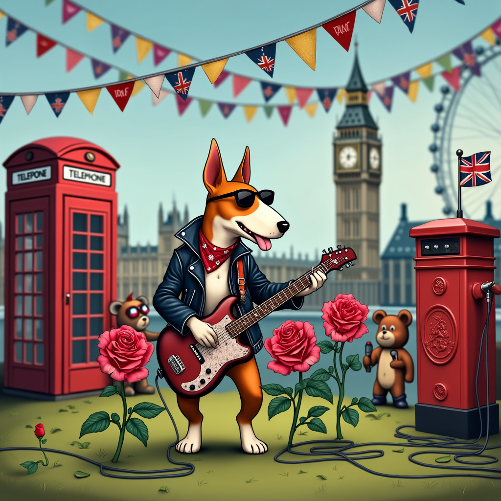 England, Rose, Bullterrier , Rock music, Leather, and Bunting Birthday Card