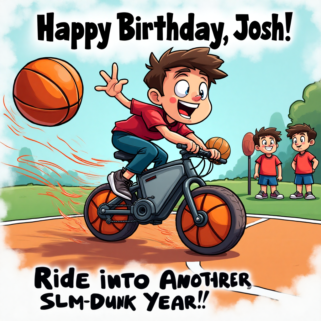 E bike and basketball, and Birthday Card