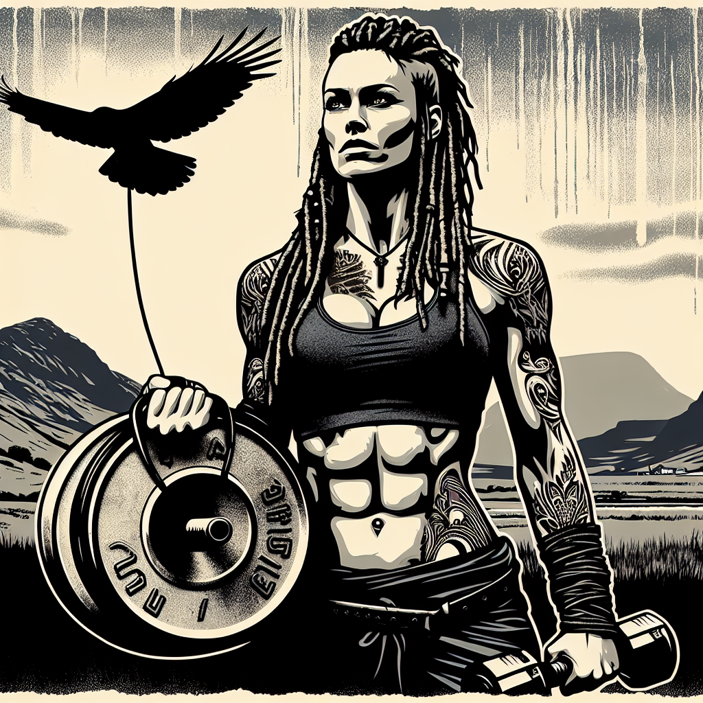 A strong, Caucasian female Viking stands as the focal point of this scene, her muscular build evident and highlighting her warrior-status and commitment to fitness. The rugged landscape of Wales provides a stark, yet fitting backdrop, with the silhouette of a crow flying overhead symbolizing mystery. She wields a piece of gym equipment in her hand, symbolizing her strength and perseverance. Her features are brought to life with bold outlines, a style reminiscent of stencil art, creating a kind of emblem that could be turned into a piece of street art. With dreadlocks cradling her battle-weary face, intricate tattoos embellishing her skin, the entire illustration ends up being a solemn display, recognizing the viewer’s own triumphs and victories.
Generated with these themes: Female viking, Warrior, Fitness, Muscles, Viking, Female , Woman, Gym, Crow , Wales, Stencil, Logo , Dreadlocks , Graffiti, and Tattoos.
Made with ❤️ by AI.