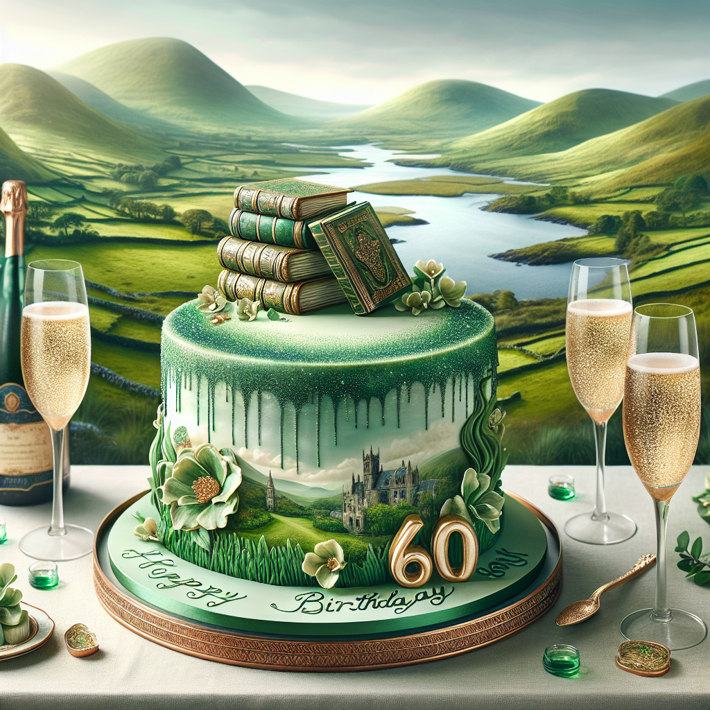 Visualize a 60th birthday celebration inspired by the serene emerald hues of Ireland's rolling landscapes. The scenery features a central table beautifully arranged. On it, there's a cake that intriguingly resembles an enchanting stack of antique books. This cake boasts delicate green fondant and has subtle glitter accents that catch the light, much like how morning dew reacts to sunlight on Irish hills. Adjacent to this cake, lie flutes of chilled champagne, their effervescing bubbles symbolizing the cheers raised in honor of this sacred milestone, hence, lending a touch of sanctity to the celebration.
Generated with these themes: 60th, Green, Irrland, Champagne, Holy, Books, and Glitter.
Made with ❤️ by AI.