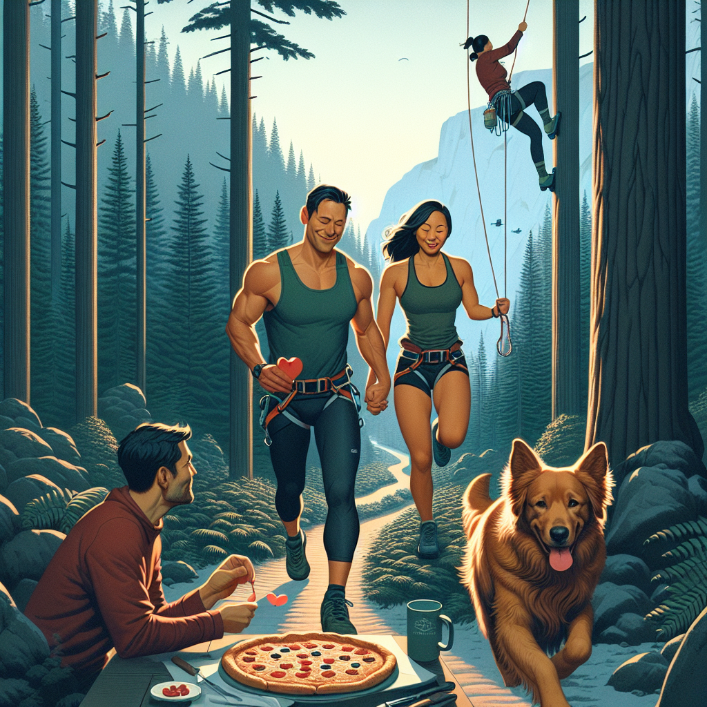 Mountains and forests, trail running, climbing, duck-tolling retriever, pizza Valentines-day Card
