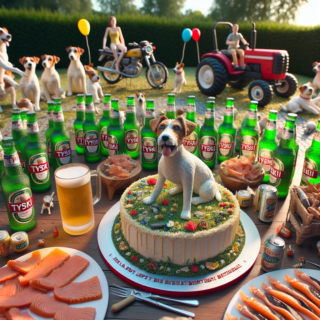Visualize a heartwarming birthday celebration taking place on a sunny day. The centrality of the scene is dominated by glistening bottles of Tyski beer, widely preferred by the attendees. In the center, a beautifully decorated cake grabs attention, accented by intricate edible sculptures of Jack Russells, motorbikes, and tractors, showcasing the hobbies of the birthday person. Scattered around the area are tempting platters of smoked salmon, enticing the guests to dig in. The ambience is filled with the faint echoes of jubilant laughter and occasional barks from the lively Jack Russells, amplifying the realistic birthday theme.
Generated with these themes: Tyski beer, Jack russels, Motor bikes, Tractors, and Salmon.
Made with ❤️ by AI.